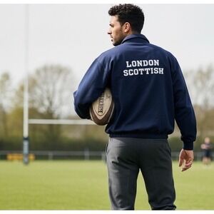 London Scottish F.C. Rugby Team Jersey Vintage Mens 44 Navy Peveril Cotton